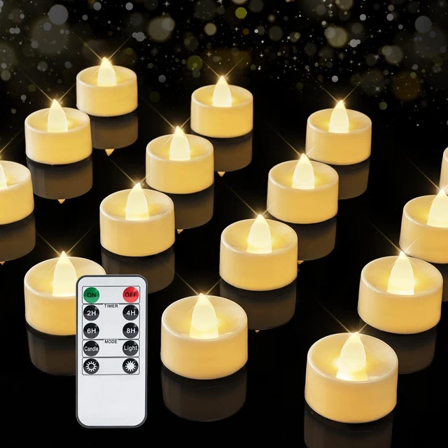 Main image of 12Pcs Flameless LED Tea Lights with Remote & Timer,Ivory Base,400Hrs | Flickering TeaLights Candles Battery Operated, Realistic Votive Candles for Halloween Tabletop Home Decor, Warm White Glow