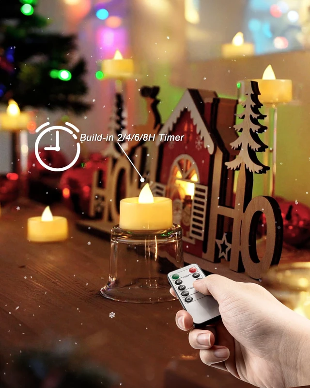 Alt view image 2 of 7 - 12Pcs Flameless LED Tea Lights with Remote & Timer,Ivory Base,400Hrs | Flickering TeaLights Candles Battery Operated, Realistic Votive Candles for Halloween Tabletop Home Decor, Warm White Glow