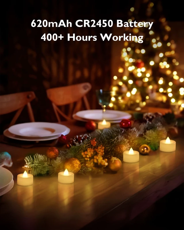 Alt view image 6 of 7 - 12Pcs Flameless LED Tea Lights with Remote & Timer,Ivory Base,400Hrs | Flickering TeaLights Candles Battery Operated, Realistic Votive Candles for Halloween Tabletop Home Decor, Warm White Glow