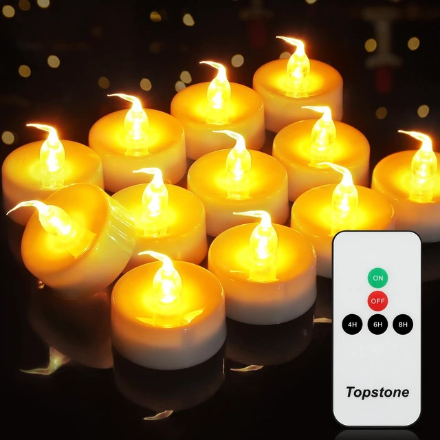 Main image of CR2450 Battery Operated Flickering Flameless Candles with Warm Yellow Light,Remote Control Timer Votives,Decorative LED Tealights,Best for Wedding and Festival Decoration,Pack of 12
