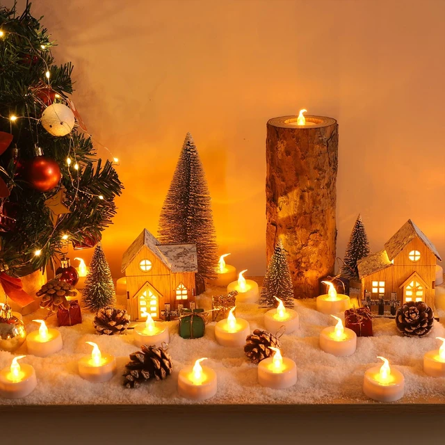 Alt view image 6 of 7 - CR2450 Battery Operated Flickering Flameless Candles with Warm Yellow Light,Remote Control Timer Votives,Decorative LED Tealights,Best for Wedding and Festival Decoration,Pack of 12