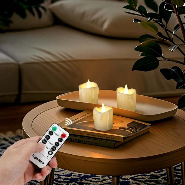 Alt view image 7 of 7 - Flickering Flameless LED Tea Lights, Dimmable Battery Operated Fake Candles with Dual Remotes, Steady & Flicker Modes, 12 Pack Bulk for Christmas Halloween Holiday Decor