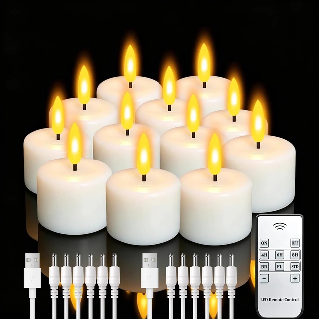 Main image of Rechargeable Real Wax Tea Lights Flameless Candles with Remote Timer, LED Tea Lights Candles Battery Operated Tealights for Centerpiece Table Decorations, Anniversary, Halloween, Christmas (12 Pack)