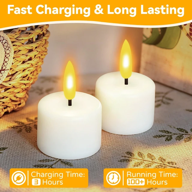 Alt view image 5 of 7 - Rechargeable Real Wax Tea Lights Flameless Candles with Remote Timer, LED Tea Lights Candles Battery Operated Tealights for Centerpiece Table Decorations, Anniversary, Halloween, Christmas (12 Pack)
