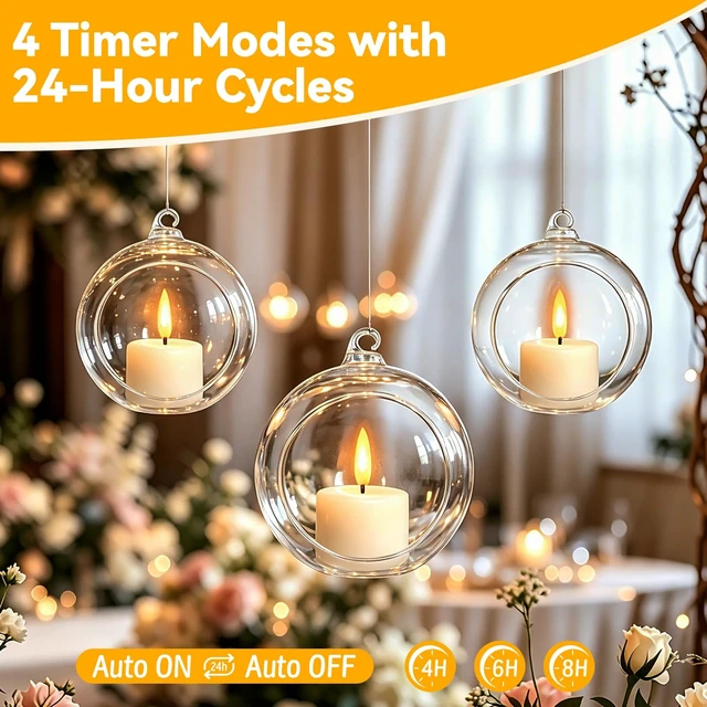 Alt view image 4 of 7 - Rechargeable Real Wax Tea Lights Flameless Candles with Remote Timer, LED Tea Lights Candles Battery Operated Tealights for Centerpiece Table Decorations, Anniversary, Halloween, Christmas (12 Pack)