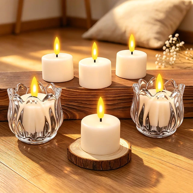 Alt view image 7 of 7 - Rechargeable Real Wax Tea Lights Flameless Candles with Remote Timer, LED Tea Lights Candles Battery Operated Tealights for Centerpiece Table Decorations, Anniversary, Halloween, Christmas (12 Pack)
