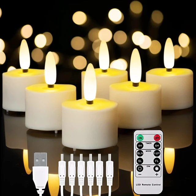 Main image of 6-Pack Rechargeable Tea Lights Candles with Remote, 4H/6H Timer | Flameless Flickering Battery Operated LED Tealights, Recharge All 6 Together, for Pumpkins, Luminarias and Centerpieces