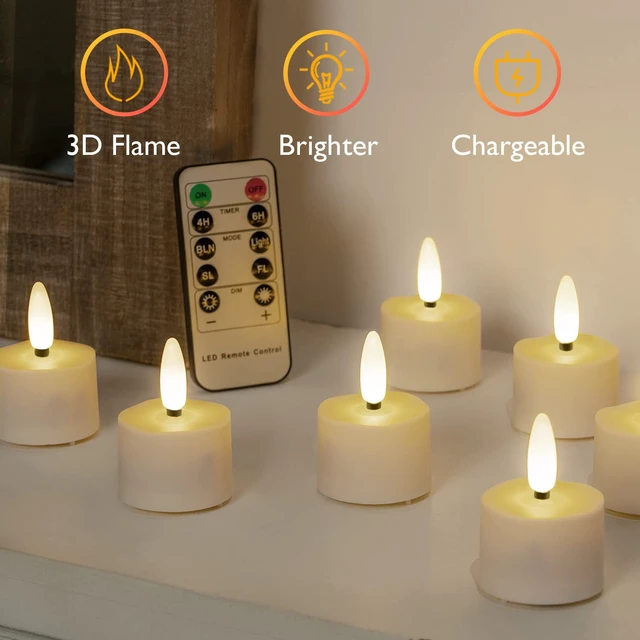 Alt view image 2 of 7 - 6-Pack Rechargeable Tea Lights Candles with Remote, 4H/6H Timer | Flameless Flickering Battery Operated LED Tealights, Recharge All 6 Together, for Pumpkins, Luminarias and Centerpieces