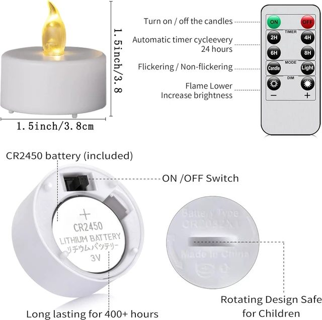 Alt view image 7 of 7 - Flameless LED Tea Lights Candles 12 Pack Remote Control Warm White | Battery Operated Realistic and 3D Bright Flickering 300Hours for Seasonal Festival Celebration Table Home Decorations
