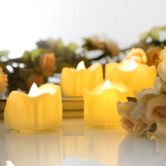 Alt view image 5 of 7 - Battery Operated Flameless Tea Lights Remote Timer Realistic Flickering Fake Electric LED Tealight Votive Candles Set Wedding Halloween Christmas Decorations Batteries Included 6 Pack