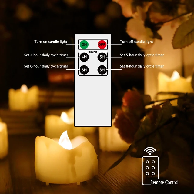 Alt view image 3 of 7 - Battery Operated Flameless Tea Lights Remote Timer Realistic Flickering Fake Electric LED Tealight Votive Candles Set Wedding Halloween Christmas Decorations Batteries Included 6 Pack