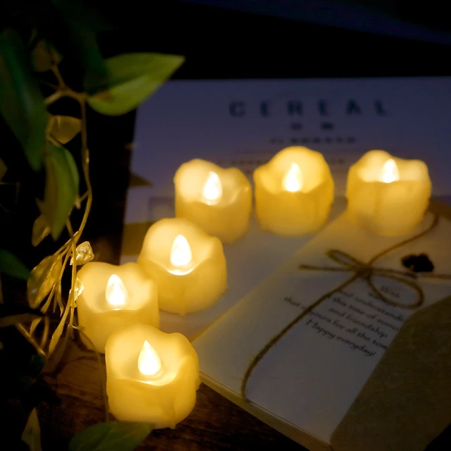 Alt view image 4 of 7 - Battery Operated Flameless Tea Lights Remote Timer Realistic Flickering Fake Electric LED Tealight Votive Candles Set Wedding Halloween Christmas Decorations Batteries Included 6 Pack