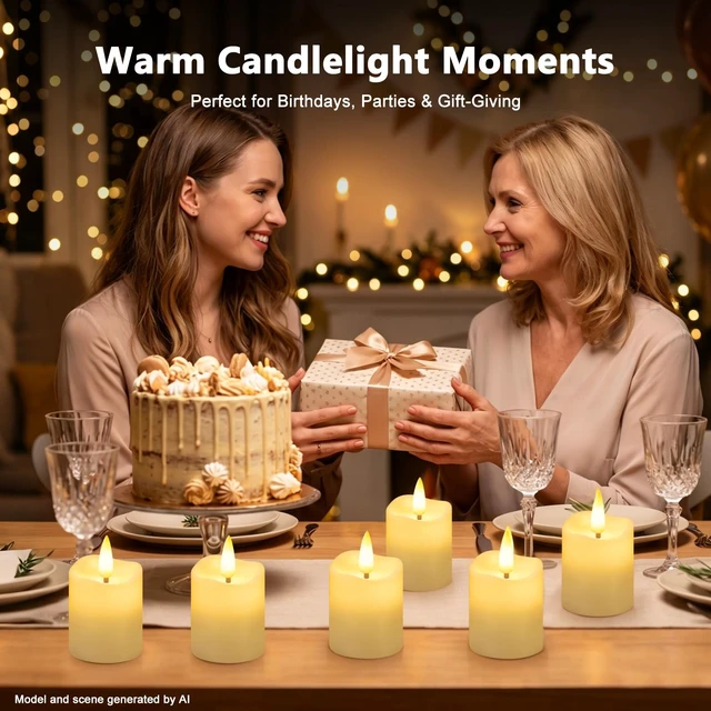Alt view image 7 of 7 - Flameless Candles with Remote Timer, Rechargeable LED Tea Lights, 6 Pack | 100H Runtime, Flicker/Steady Modes, 2/4/6/8H Timer, Warm White Glow for Halloween Christmas Wedding Birthday Party Decor
