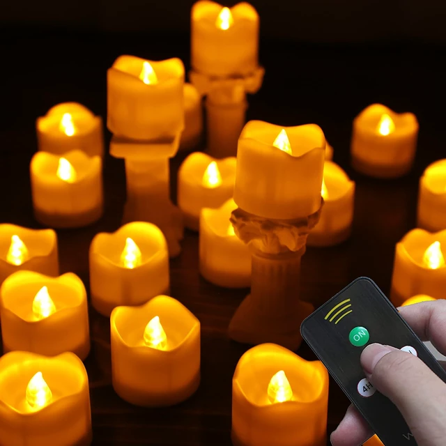 Main image of Flameless Votive Candles with Remote Control,CR2450 Battery Operated Tea Light with Timer,Warm Yellow LED Candles for Christmas,Halloween,Home Decoration,Pack of 12