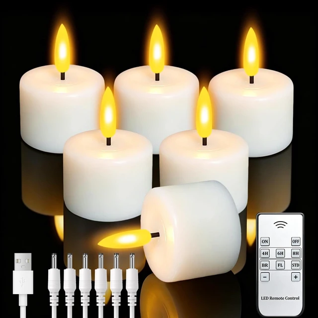 Main image of Rechargeable Real Wax Tea Lights Flameless Candles with Remote Timer, LED Tea Lights Candles Battery Operated Tealights for Centerpiece Table Decorations, Anniversary, Halloween, Christmas (6 Pack)