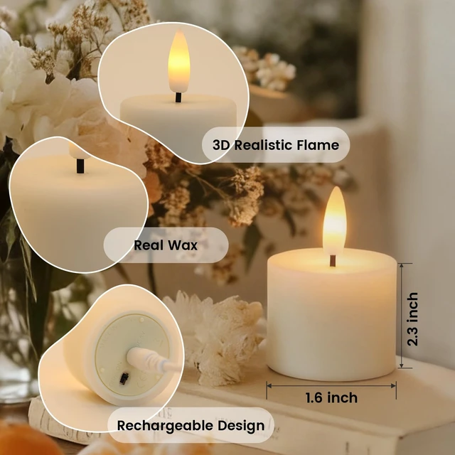 Alt view image 3 of 7 - Rechargeable Real Wax Tea Lights Flameless Candles with Remote Timer, LED Tea Lights Candles Battery Operated Tealights for Centerpiece Table Decorations, Anniversary, Halloween, Christmas (6 Pack)