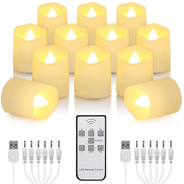 Main image of Rechargeable Tea Lights with Remote Timer, 12 Pack Flameless Candles | Rechargeable 12-pack with remote and 6H timer for wedding centerpieces, holiday displays, and indoor home decor