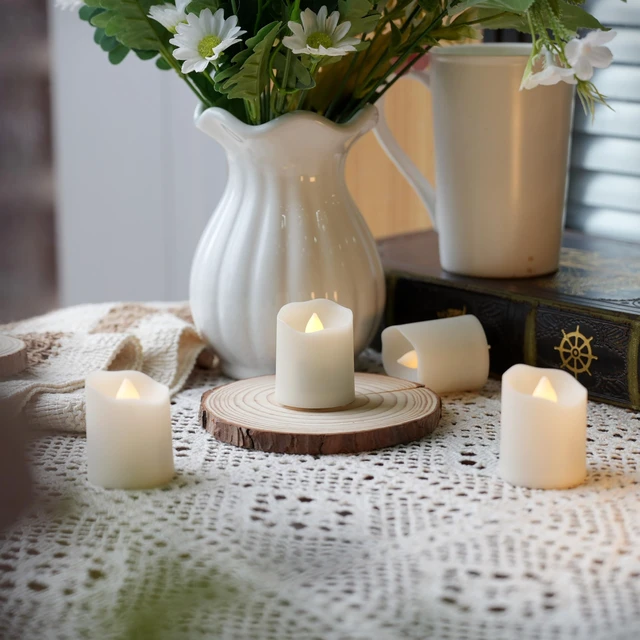 Alt view image 7 of 7 - Rechargeable Tea Lights with Remote Timer, 12 Pack Flameless Candles | Rechargeable 12-pack with remote and 6H timer for wedding centerpieces, holiday displays, and indoor home decor