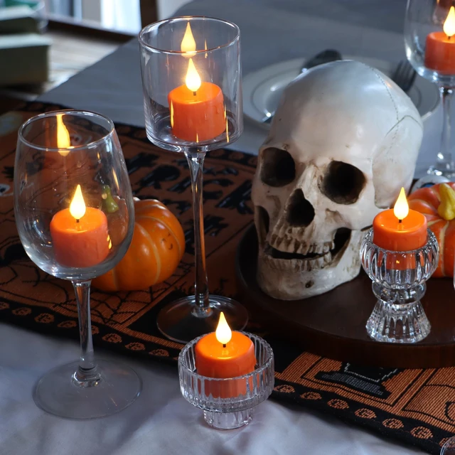 Alt view image 6 of 7 - 12PCS Rechargeable Tea Lights Candles with Remote & 2/4/6/8H Timer | 3D Wick Flameless Votive Candles, Recharge 6 Together, Warm White Flickering Battery Tea Lights, Halloween Home Decor, Orange
