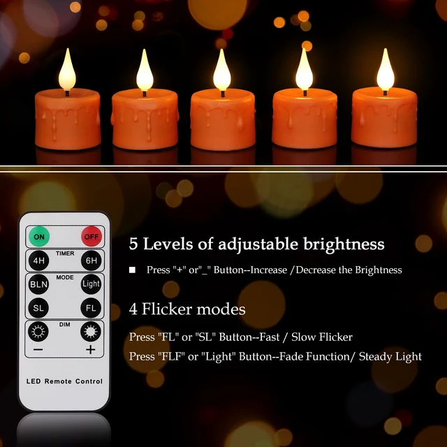 Alt view image 3 of 7 - 12PCS Rechargeable Tea Lights Candles with Remote & 2/4/6/8H Timer | 3D Wick Flameless Votive Candles, Recharge 6 Together, Warm White Flickering Battery Tea Lights, Halloween Home Decor, Orange