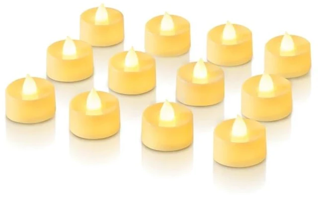 Main image of Battery Operated Tea Lights with Timer, Flickering Votive Candle | 12 Pack 6H Timer Built-in, Flameless Tea Lights in Warm White for Wedding Party Halloween Thanksgiving Christmas Decorations
