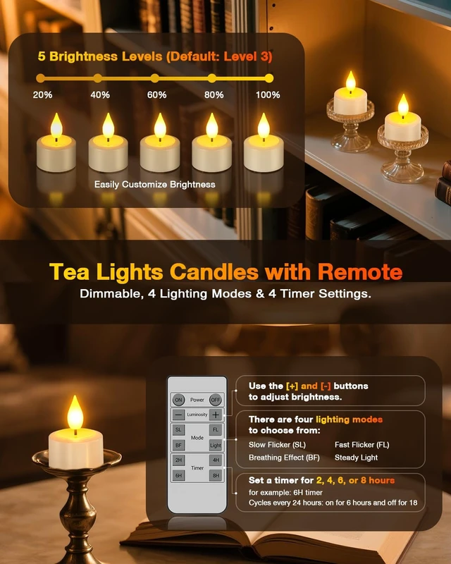 Alt view image 3 of 7 - Rechargeable Tea Lights with Remote & Timer, Charging Dock | LED Battery Operated Flickering Flameless, Electric Votive Tealights Candles, for Home Holiday Wedding Party Decor, 6 Pack