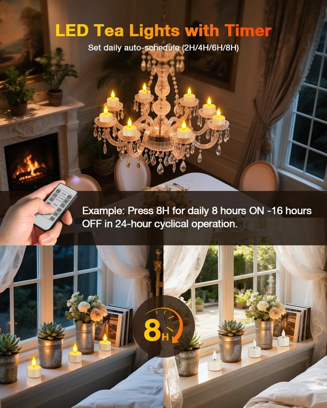 Alt view image 4 of 7 - Rechargeable Tea Lights with Remote & Timer, Charging Dock | LED Battery Operated Flickering Flameless, Electric Votive Tealights Candles, for Home Holiday Wedding Party Decor, 6 Pack