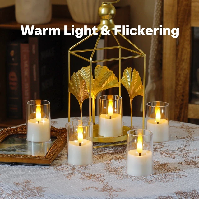 Alt view image 2 of 6 - 8pcs Battery Operated 1.7" x2.5" Clear Acrylic Remote LED Tea Lights, Flameless 2/4/6/8h Timer Fake Ivory Bulk Votive Candles with Batteries, Flickering Warm Light Pure Plastic Tealights