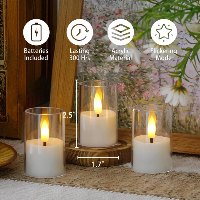 Alt view image 3 of 6 - 8pcs Battery Operated 1.7" x2.5" Clear Acrylic Remote LED Tea Lights, Flameless 2/4/6/8h Timer Fake Ivory Bulk Votive Candles with Batteries, Flickering Warm Light Pure Plastic Tealights