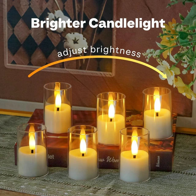 Alt view image 4 of 6 - 8pcs Battery Operated 1.7" x2.5" Clear Acrylic Remote LED Tea Lights, Flameless 2/4/6/8h Timer Fake Ivory Bulk Votive Candles with Batteries, Flickering Warm Light Pure Plastic Tealights