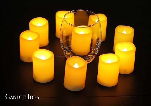 Alt view image 2 of 6 - 10 PCS 2 Inch LED Flickering Flameless Votive Tea Lights with Remote Control, Battery Operated Timer Tealights for Christmas, Halloween Decorations (Batteries Included) 200 Hours