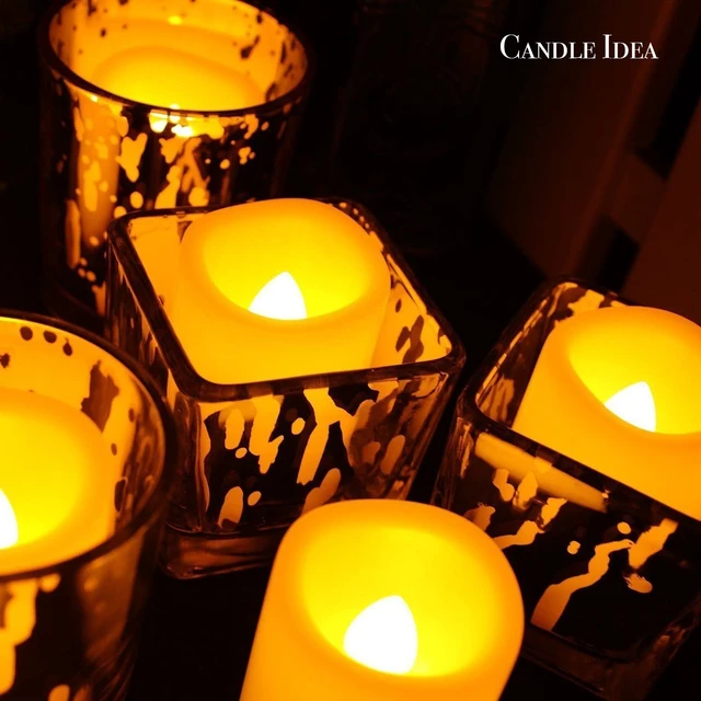 Alt view image 3 of 6 - 10 PCS 2 Inch LED Flickering Flameless Votive Tea Lights with Remote Control, Battery Operated Timer Tealights for Christmas, Halloween Decorations (Batteries Included) 200 Hours