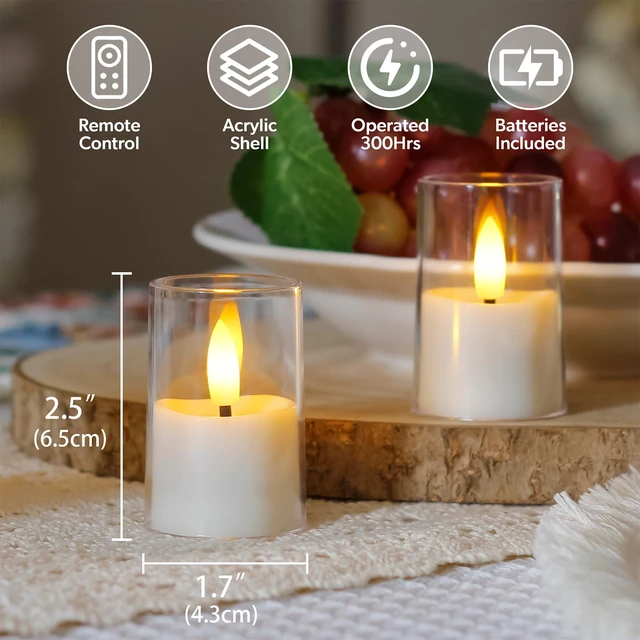 Alt view image 3 of 6 - Flameless D: 1.7" H: 2.5" Small Tea Light LED Candles, Acrylic Battery Operated Votive with Remote Control and Timer, Tealight White Flickering Warm Light Pack of 8 Electric Long Lasting