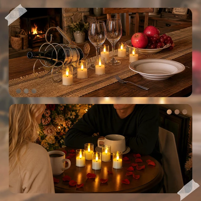 Alt view image 4 of 6 - Flameless D: 1.7" H: 2.5" Small Tea Light LED Candles, Acrylic Battery Operated Votive with Remote Control and Timer, Tealight White Flickering Warm Light Pack of 8 Electric Long Lasting
