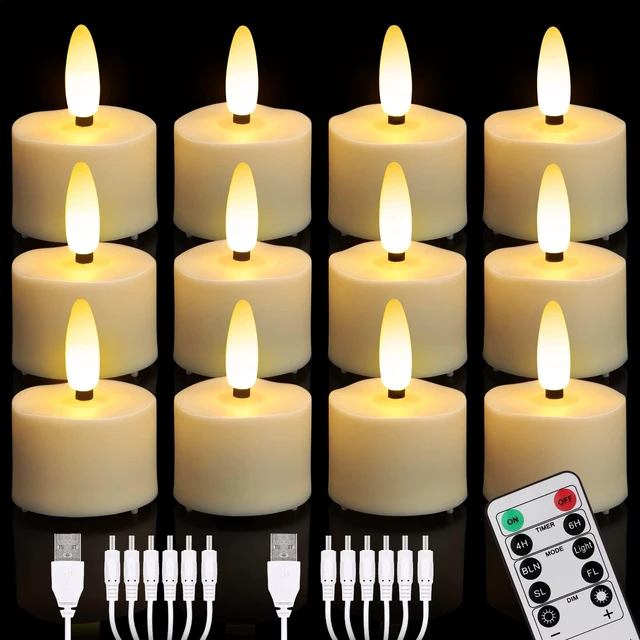 Main image of USB Rechargeable 3D Wicks Tealights Candle Flameless Flickering Battery Operated with Remote Control & Timer Realistic Led Tea Lights for Halloween Christmas Home Decor (12 PCS,Rechargeable)