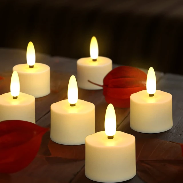 Alt view image 3 of 7 - USB Rechargeable 3D Wicks Tealights Candle Flameless Flickering Battery Operated with Remote Control & Timer Realistic Led Tea Lights for Halloween Christmas Home Decor (12 PCS,Rechargeable)