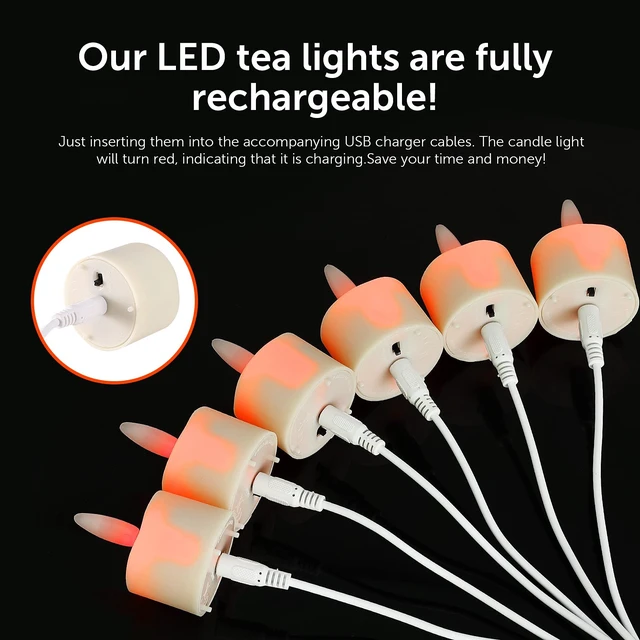 Alt view image 5 of 7 - USB Rechargeable 3D Wicks Tealights Candle Flameless Flickering Battery Operated with Remote Control & Timer Realistic Led Tea Lights for Halloween Christmas Home Decor (12 PCS,Rechargeable)