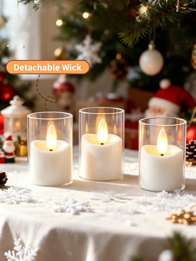 Alt view image 5 of 7 - Rechargeable Flameless Tea Light Candles with Timer Remote, 1.7"x2.5" Acrylic Small Votive Electric LED Candles Battery Operated for Halloween Christmas Wedding Decor (Pack of 6, White)