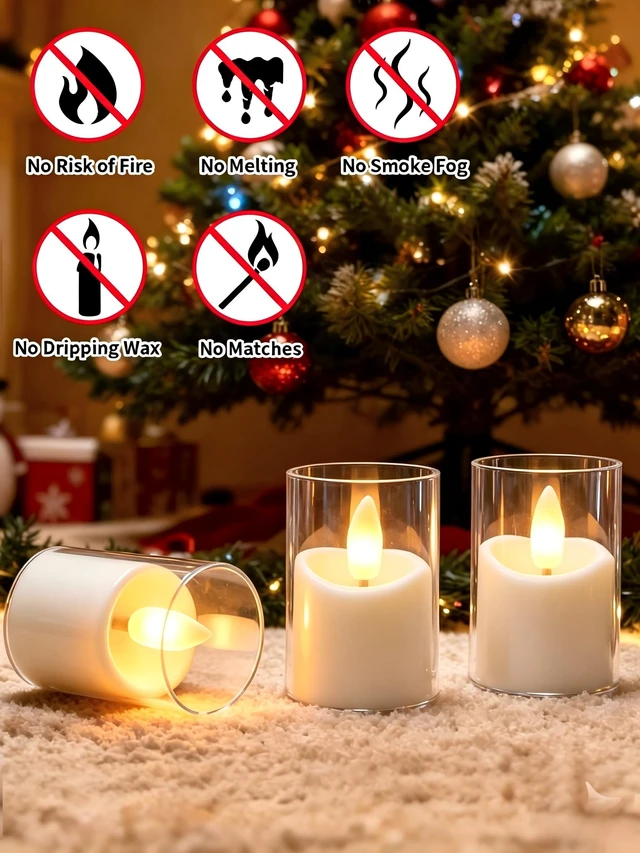 Alt view image 4 of 7 - Rechargeable Flameless Tea Light Candles with Timer Remote, 1.7"x2.5" Acrylic Small Votive Electric LED Candles Battery Operated for Halloween Christmas Wedding Decor (Pack of 6, White)