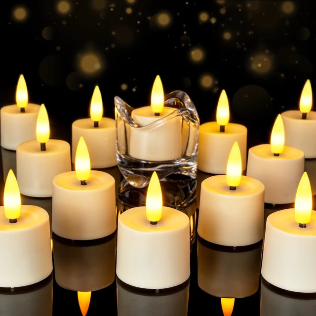 Main image of 12Pack Timer Tea Lights Candles Battery Operated, Ivory Base | 6H Timer Built-in, Realistic 3D Flickering Flameless LED TeaLight Candles, Small Votive Fake Candle for Home Decor