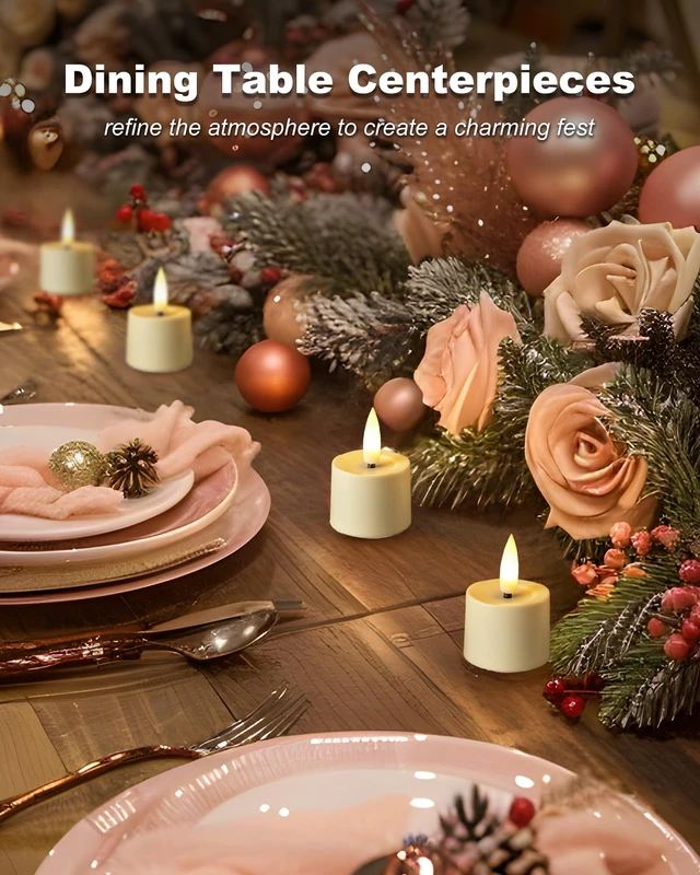Alt view image 6 of 7 - 12Pack Timer Tea Lights Candles Battery Operated, Ivory Base | 6H Timer Built-in, Realistic 3D Flickering Flameless LED TeaLight Candles, Small Votive Fake Candle for Home Decor