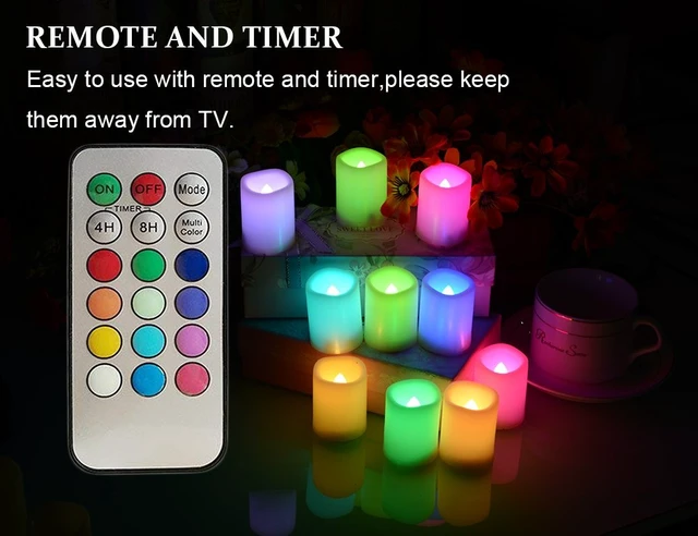Alt view image 4 of 7 - Multi Color Changing Votive Flameless Candles with Remote and Timer - Battery Operated Led Tea Light CandlesSet of 10 Colored Flickering Candles for Birthday, Wedding, Anniversary Easter Party Décor.