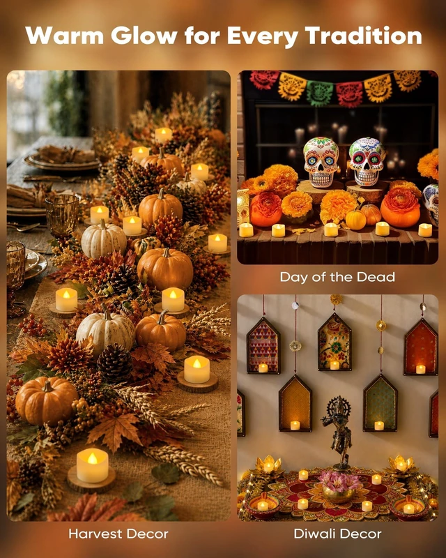 Alt view image 7 of 7 - 24-Pack Remote Flameless LED Battery Tea Light Candles, 400+Hrs | 2/4/6/8H Timer Flickering Tealight Votives for Halloween Pumpkins, Christmas Decor, Weddings and Home Ambiance
