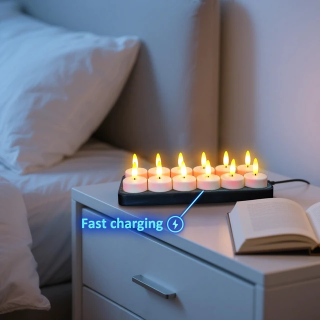 Alt view image 5 of 7 - Rechargeable LED Tea Lights with USB Charging Base & Remote Timer | Battery Operated Flameless Flickering Votive Candles for Weddings, Emergency, Halloween, and Christmas Decorative 12pcs