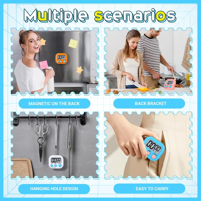 Alt view image 4 of 7 - Digital Timers for Classroom Kids Kitchen Timers for Cooking 12 Pc | Magnetic, Kickstand, Hanging, Easy to View, Loud Alarm,Count Down,Classroom Timer for Teacher Supplies Study Work Sport Games