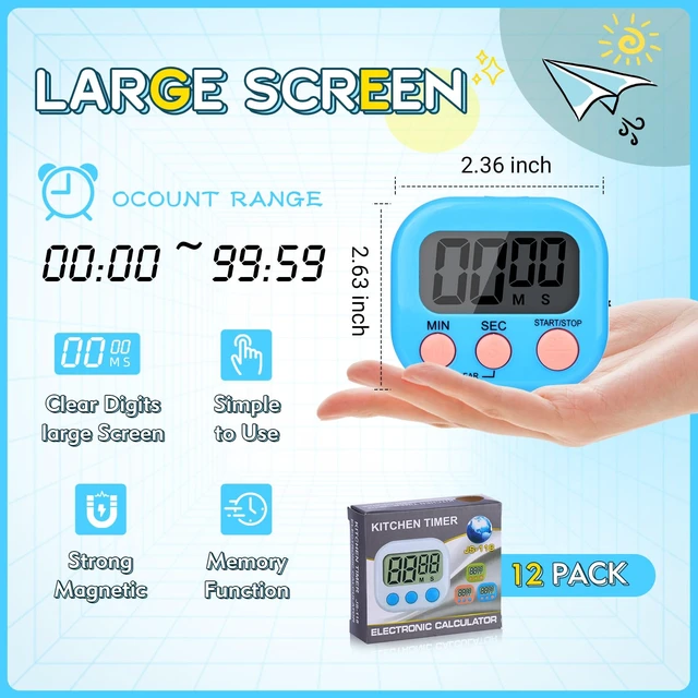 Alt view image 5 of 7 - Digital Timers for Classroom Kids Kitchen Timers for Cooking 12 Pc | Magnetic, Kickstand, Hanging, Easy to View, Loud Alarm,Count Down,Classroom Timer for Teacher Supplies Study Work Sport Games