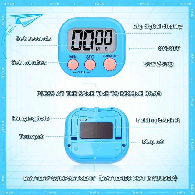 Alt view image 7 of 7 - Digital Timers for Classroom Kids Kitchen Timers for Cooking 12 Pc | Magnetic, Kickstand, Hanging, Easy to View, Loud Alarm,Count Down,Classroom Timer for Teacher Supplies Study Work Sport Games