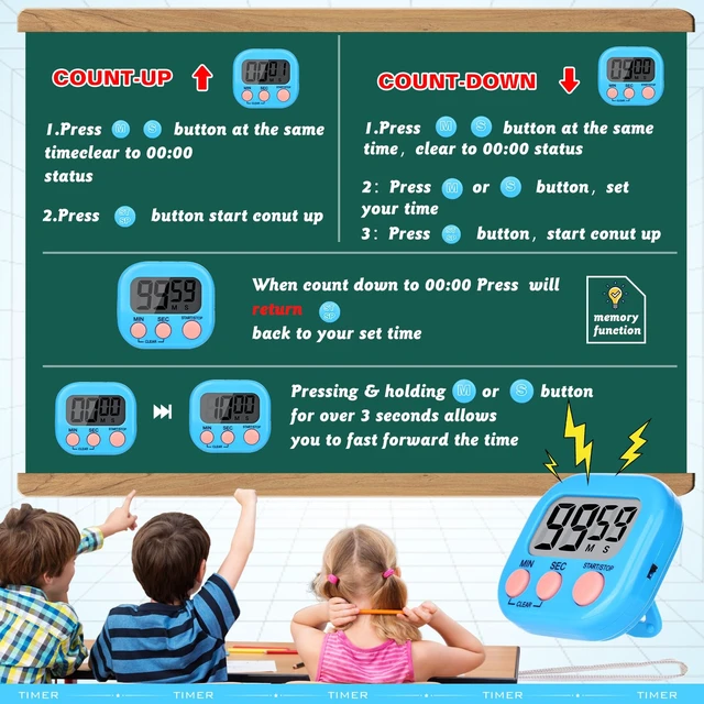 Alt view image 6 of 7 - Digital Timers for Classroom Kids Kitchen Timers for Cooking 12 Pc | Magnetic, Kickstand, Hanging, Easy to View, Loud Alarm,Count Down,Classroom Timer for Teacher Supplies Study Work Sport Games
