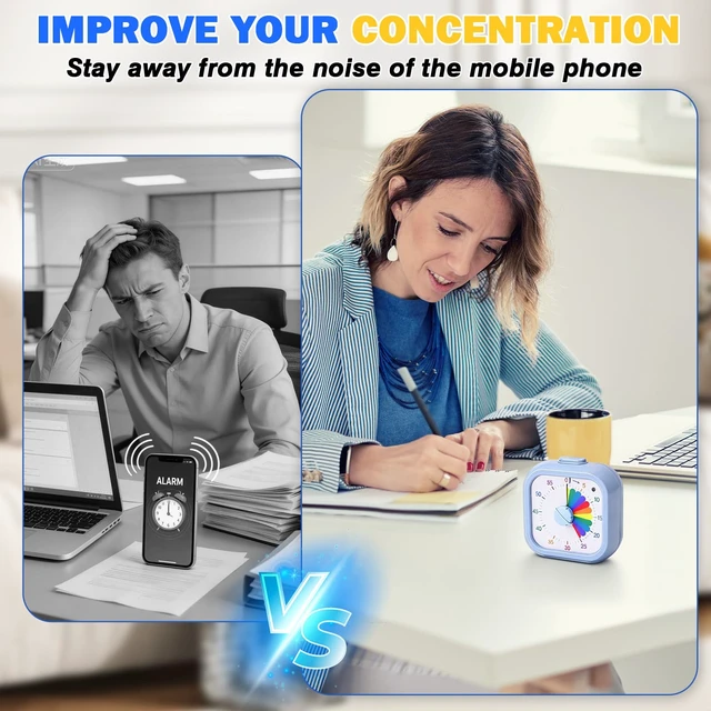 Alt view image 3 of 7 - Visual Timer for Kids, 60 Minute Time Digital Pomodoro Timer Countdown with Silent Pause Function for Classroom Kitchen Study Cooking Meetings ADHD Rainbow Pattern(Blue)