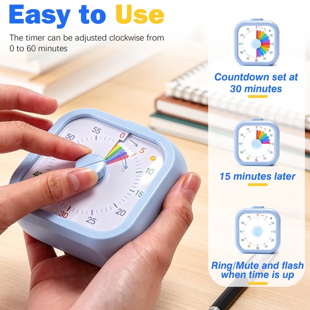 Alt view image 5 of 7 - Visual Timer for Kids, 60 Minute Time Digital Pomodoro Timer Countdown with Silent Pause Function for Classroom Kitchen Study Cooking Meetings ADHD Rainbow Pattern(Blue)